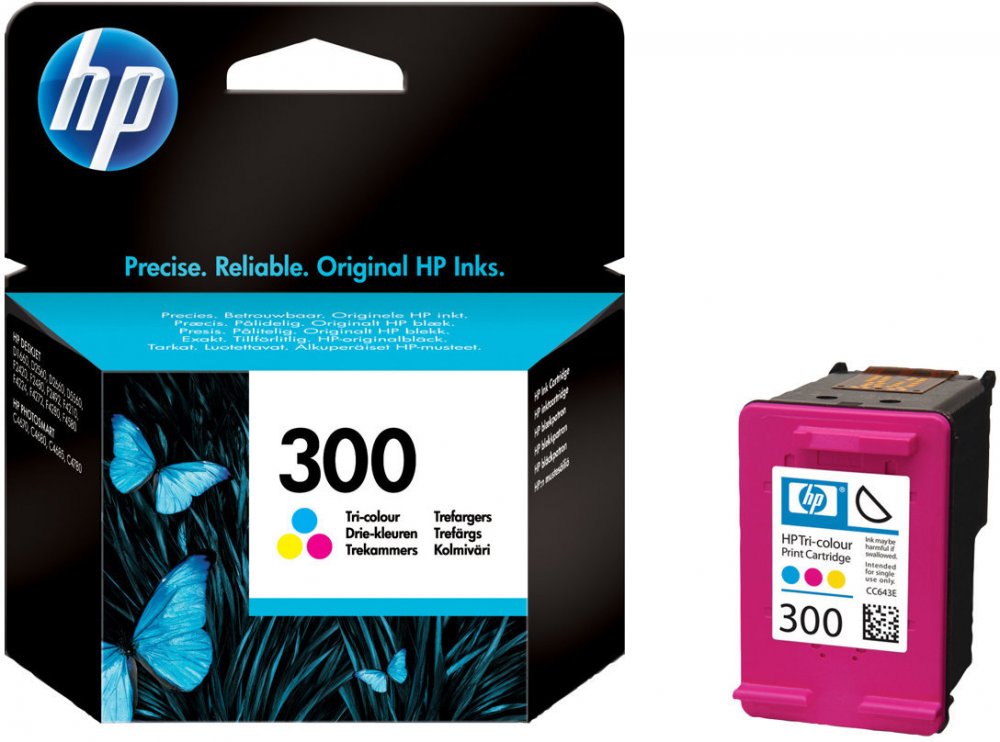 Tusz HP 300 (CC643EE), 165 stron, cyan (błękitny), magenta (purpurowy), yellow (żółty)