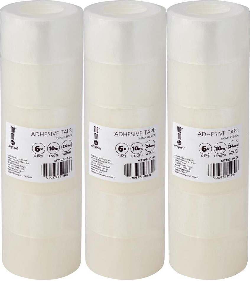 3x Taśma klejąca MemoBe, 24mmx10m, 6 sztuk, przezroczysty