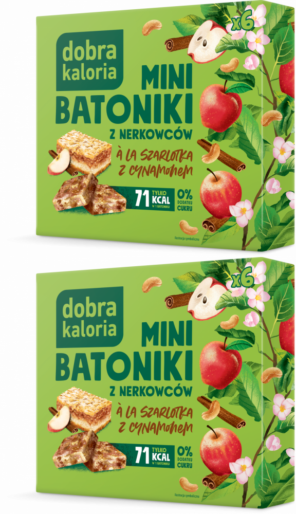 2x Mini batoniki z nerkowców a'la szarlotka z cynamonem, Dobra Kaloria, 6 sztuk, 102g