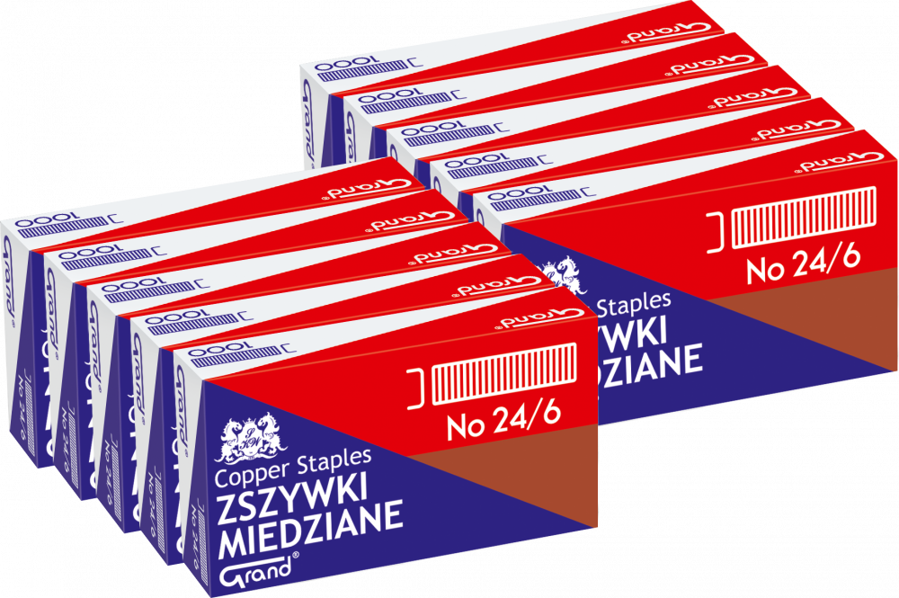 10x Zszywki miedziane Grand, 24/6, 1000 sztuk, miedziany