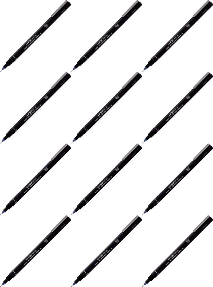 12x Cienkopis kreślarski Uni PIN-200, 0.2mm, niebieski