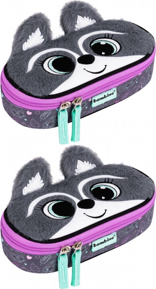 2x Piórnik szkolny Bambino PCL1 Racoon, usztywniany, 9.5x21x3.5cm