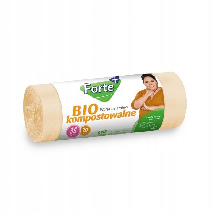 Worki na śmieci Forte+, kompostowalne, na odpady BIO, 35l, 20 sztuk, beżowy