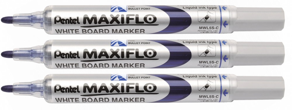 3x Marker suchościeralny Pentel Maxiflo MWL5S, okrągła, 4mm, niebieski