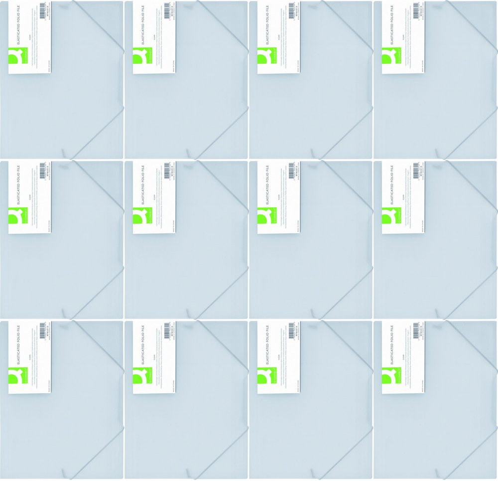 12x Teczka z gumką Q-connect, A4, plastikowa, 3-skrzydłowa, transparentny biały