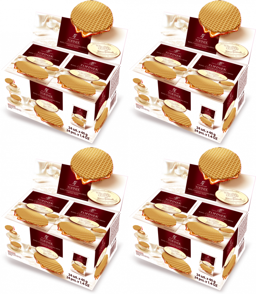 4x Wafel Tofinek Tago, z nadzieniem karmelowym, 40g, 24 sztuki
