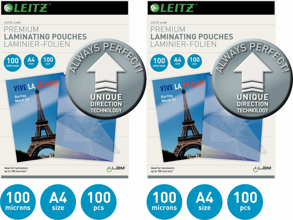 2x Folia do laminowania Leitz UDT, A4, 100 μm, 100 sztuk