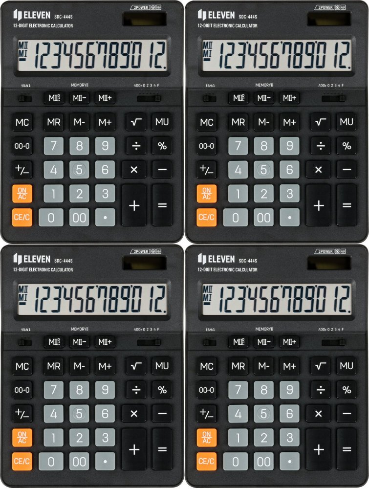 4x Kalkulator biurowy Eleven SDC-444S, 12 cyfr, czarny