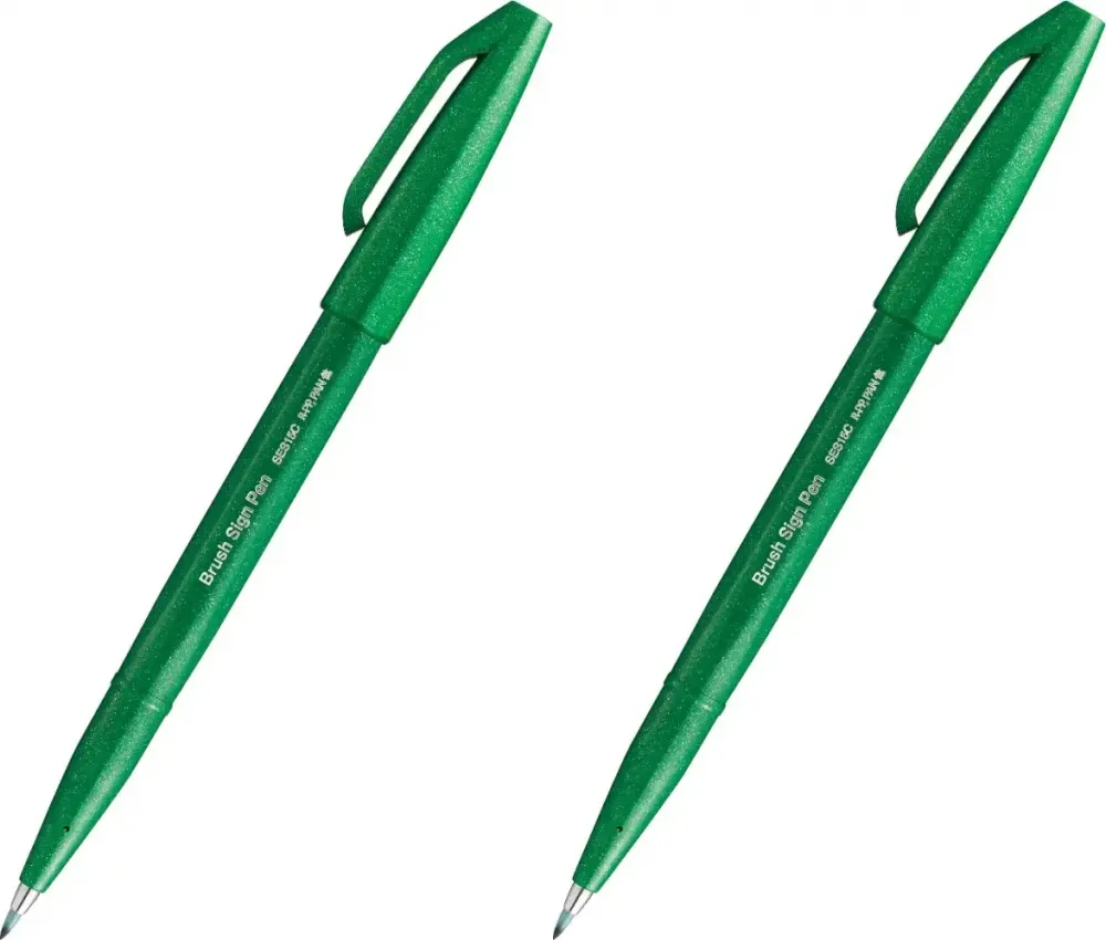 2x Pisak pędzelkowy do kaligrafii Pentel Brush Sign Pen SES15C, 2.07mm, zielony