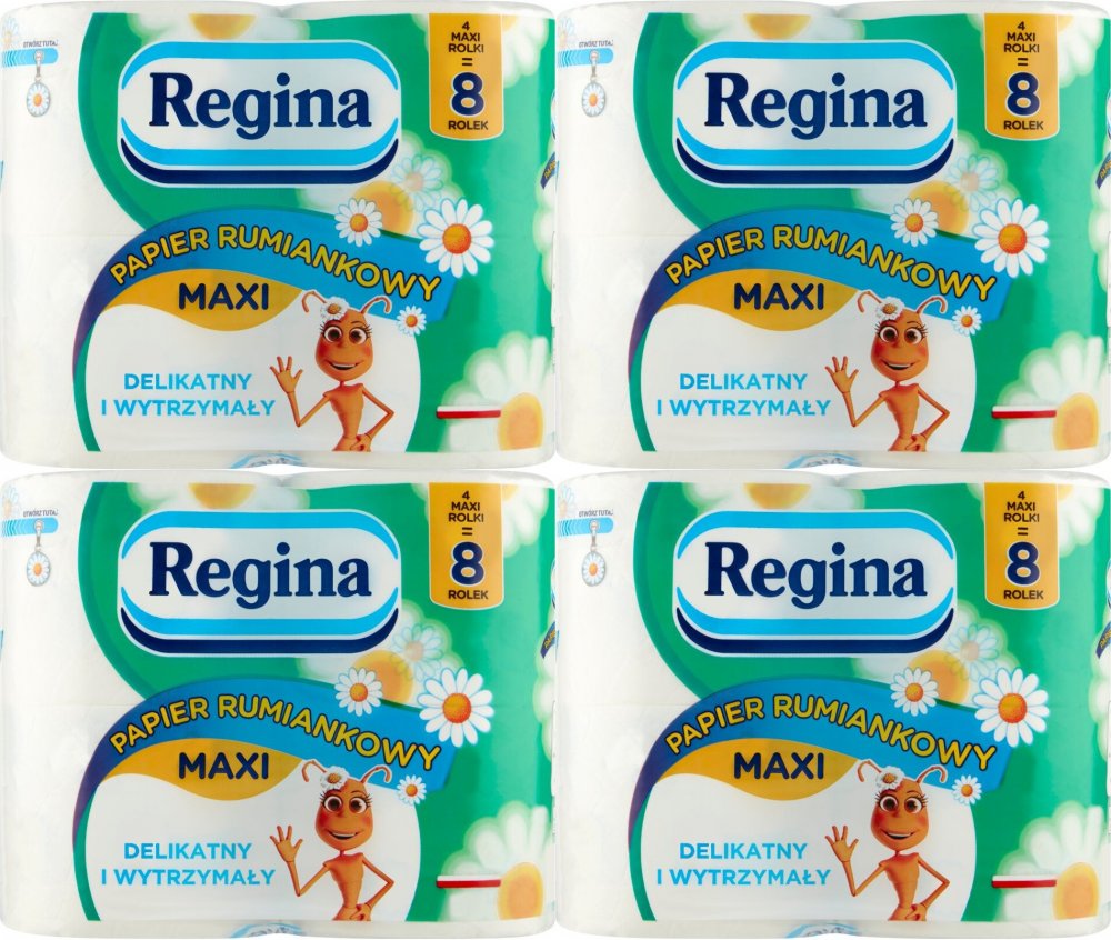 4x Papier toaletowy Regina Rumiankowy Maxi, 3-warstwowy, 4 rolki, biały