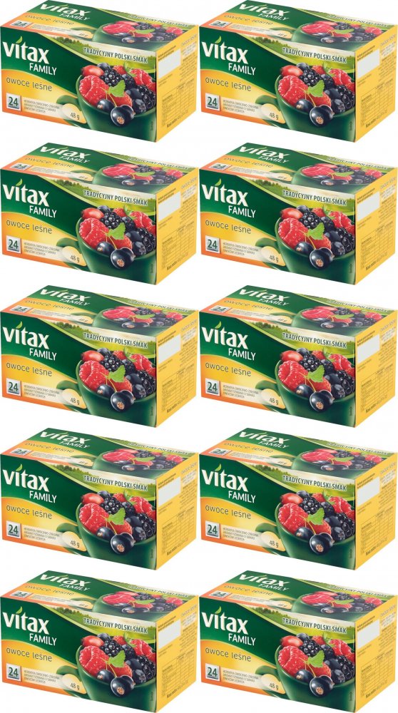 10x Herbata owocowa w torebkach Vitax Family, owoce leśne, 24 sztuk x 2g