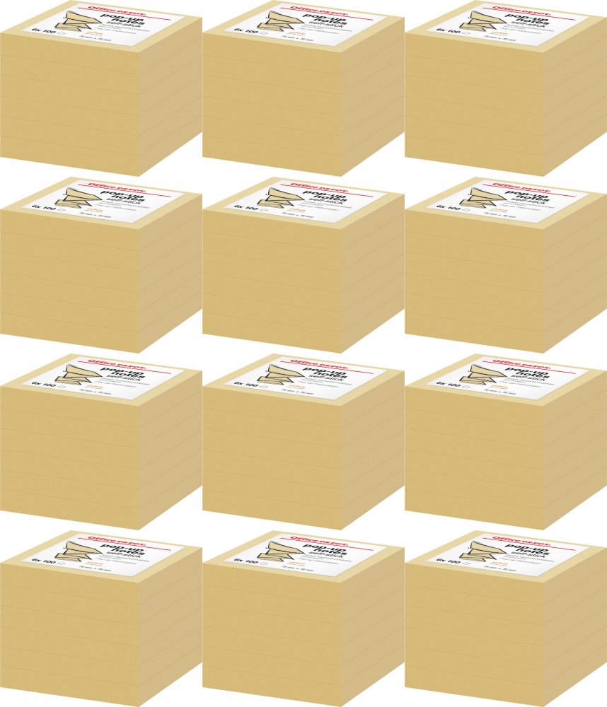 12x Karteczki samoprzylepne Office Depot, harmonijkowe, 76x76mm, 6x100 karteczek, żółty pastelowy