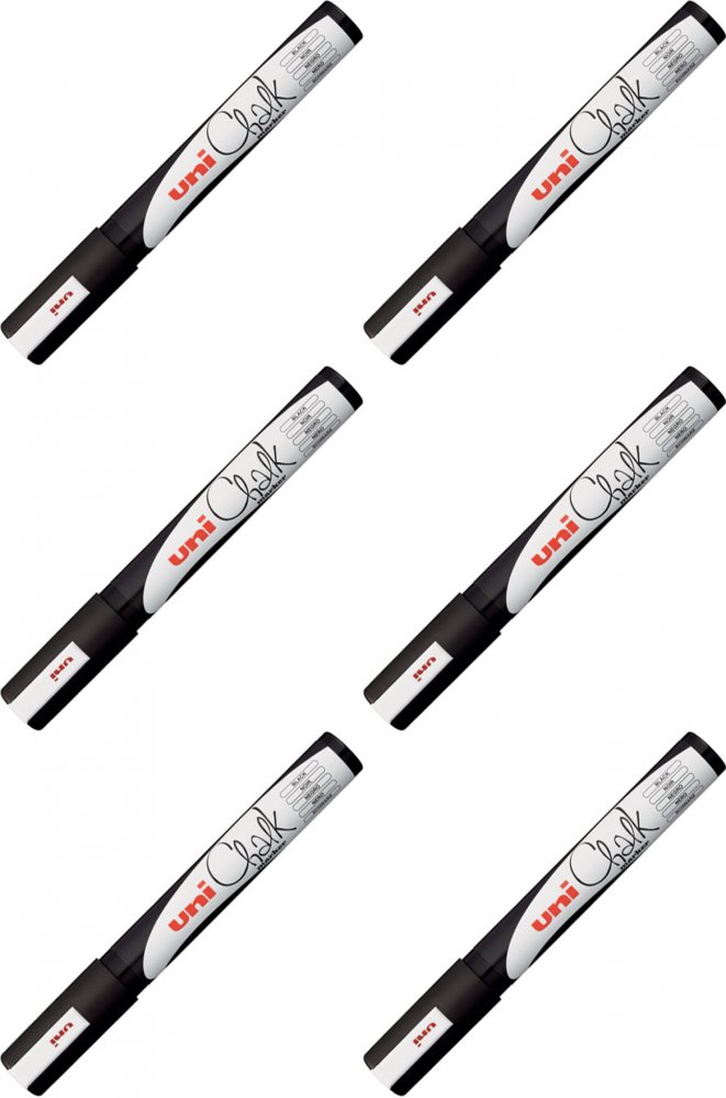 6x Marker kredowy Uni PWE-5M, okrągła, 2.5mm, czarny