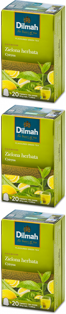 3x Herbata zielona smakowa w torebkach Dilmah, cytryna, 20 sztuk x 1.5g