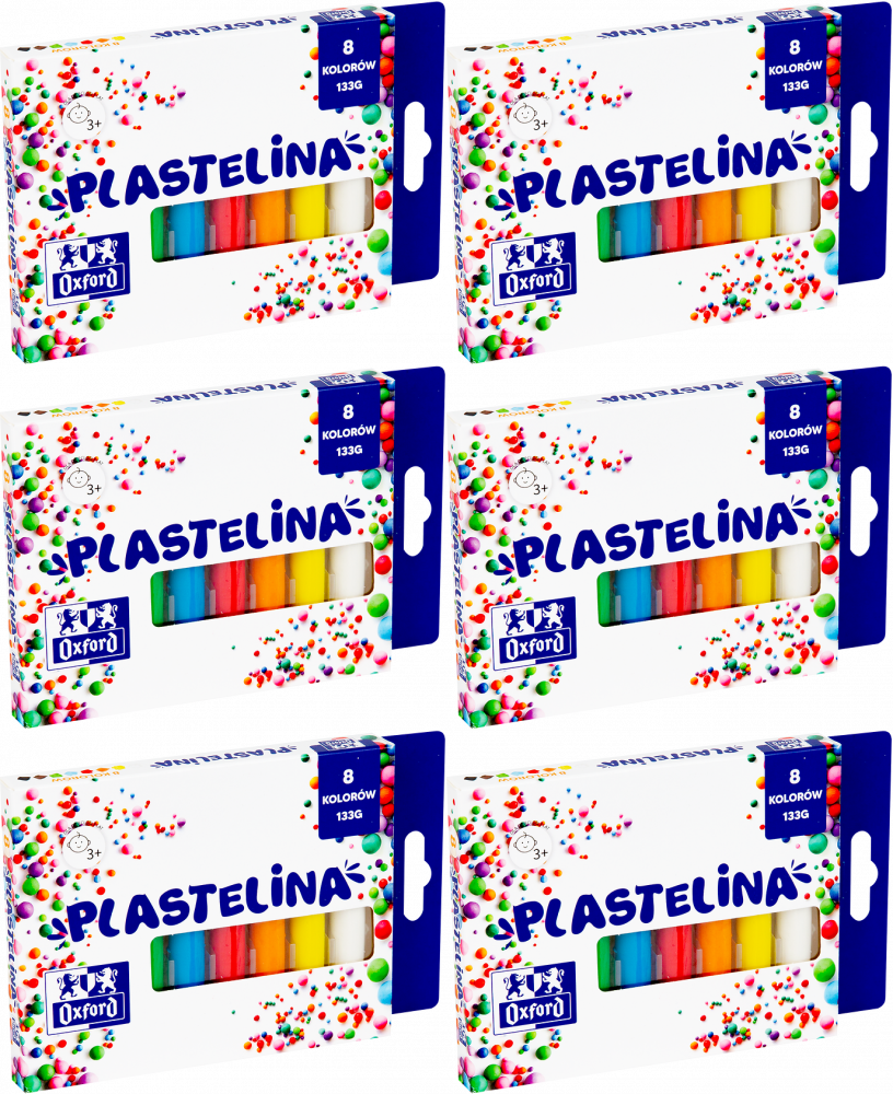 6x Plastelina Oxford mix kolorów, 8 kolorów, 133g