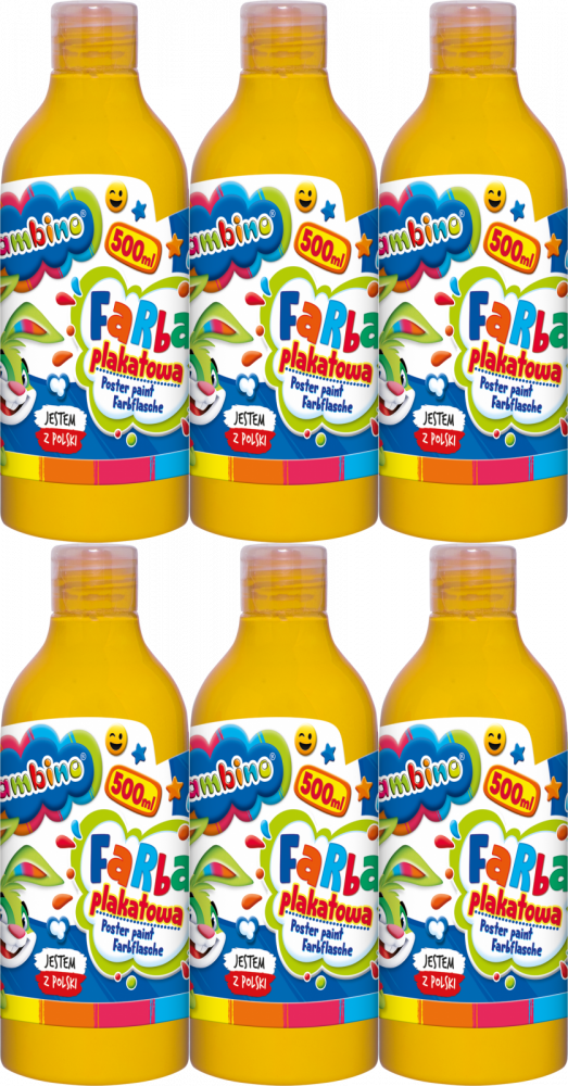6x Farba plakatowa Bambino Zwierzaki Uczniaki, w butelce, 500ml, żółty