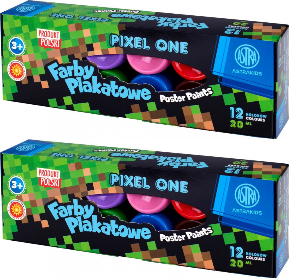 2x Farby plakatowe Astra Astrakids Pixel One, 20ml, 12 sztuk, mix kolorów