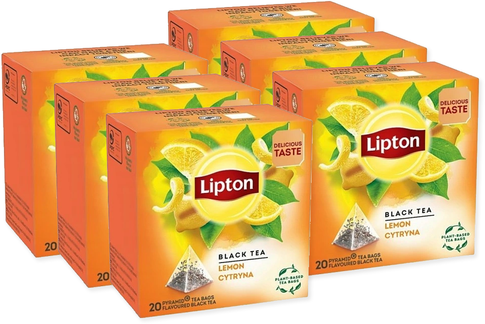 6x Herbata czarna aromatyzowana w piramidkach Lipton, cytryna, 20 sztuk x 1.2g