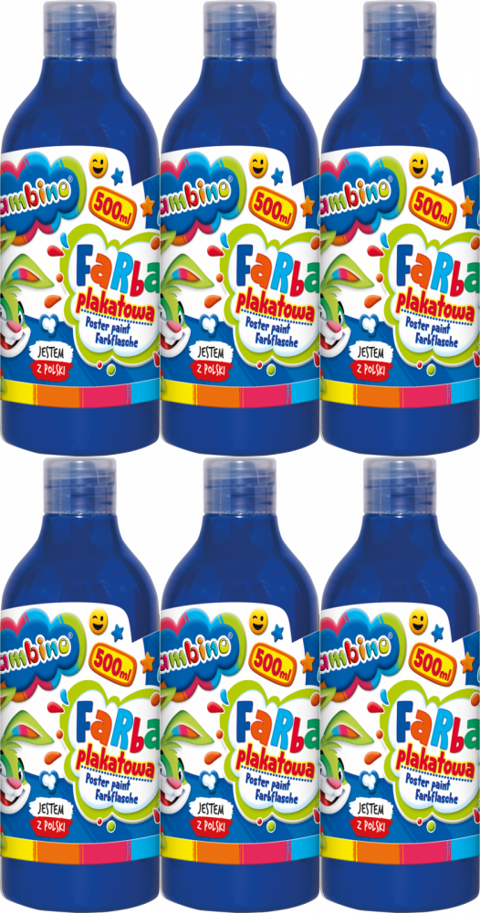 6x Farba plakatowa Bambino Zwierzaki Uczniaki, w butelce, 500ml, niebieski