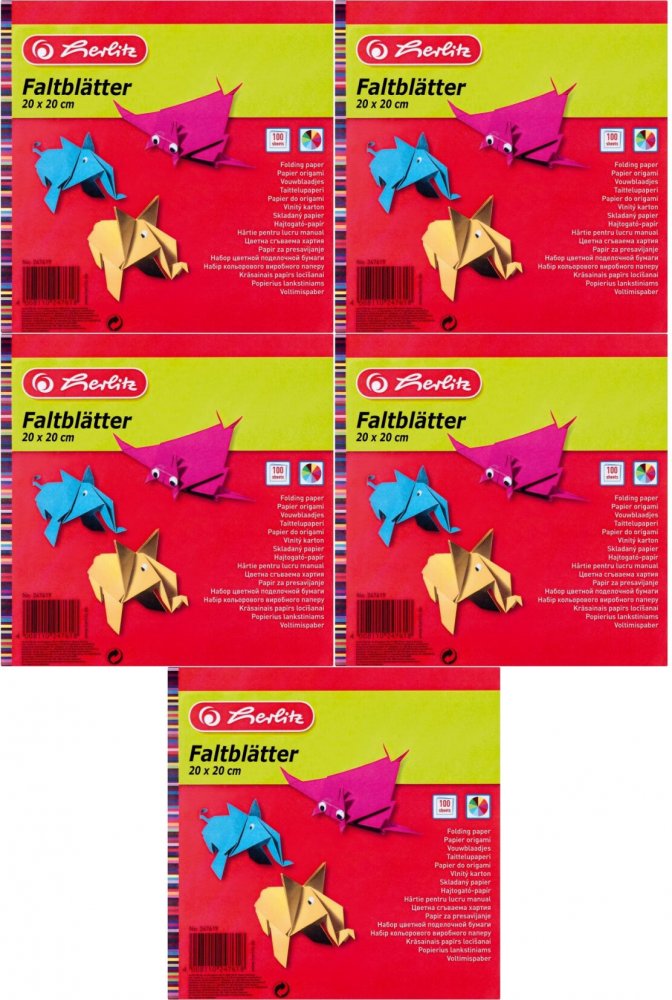 5x Papier do origami Herlitz, 20x20, dwustronny, 100 arkuszy, mix kolorów