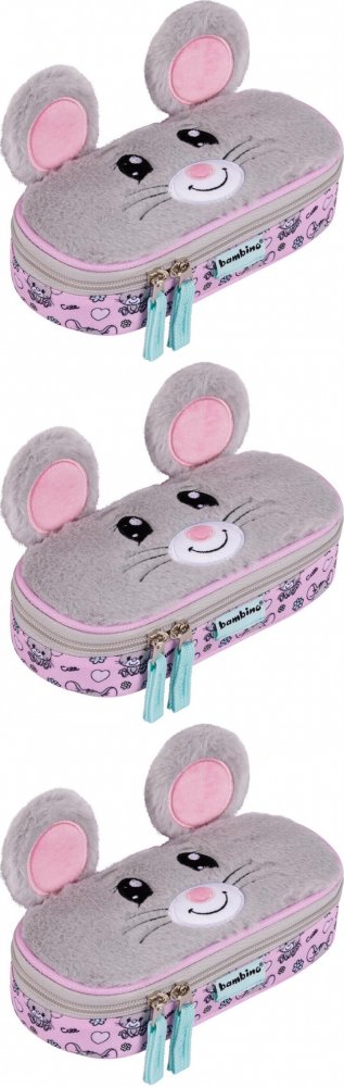 3x Piórnik szkolny Bambino PCL1 Mouse, usztywniany, 9.5x21x3.5cm