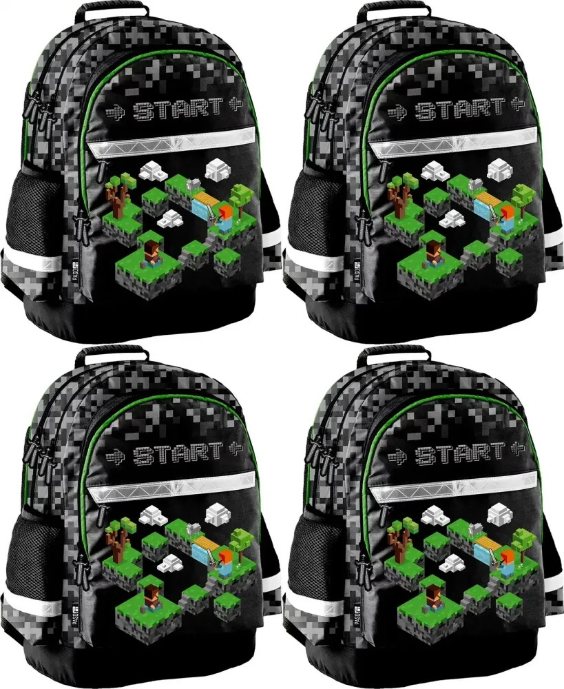 4x Plecak szkolny Paso Game, dwukomorowy, 41x28x18cm, czarno-zielony