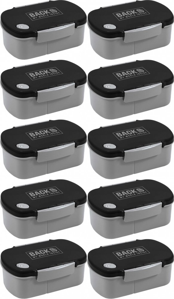 10x Lunchbox BackUP 5, bez BPA, 3 komory, 17x11x7cm, czarno-szary