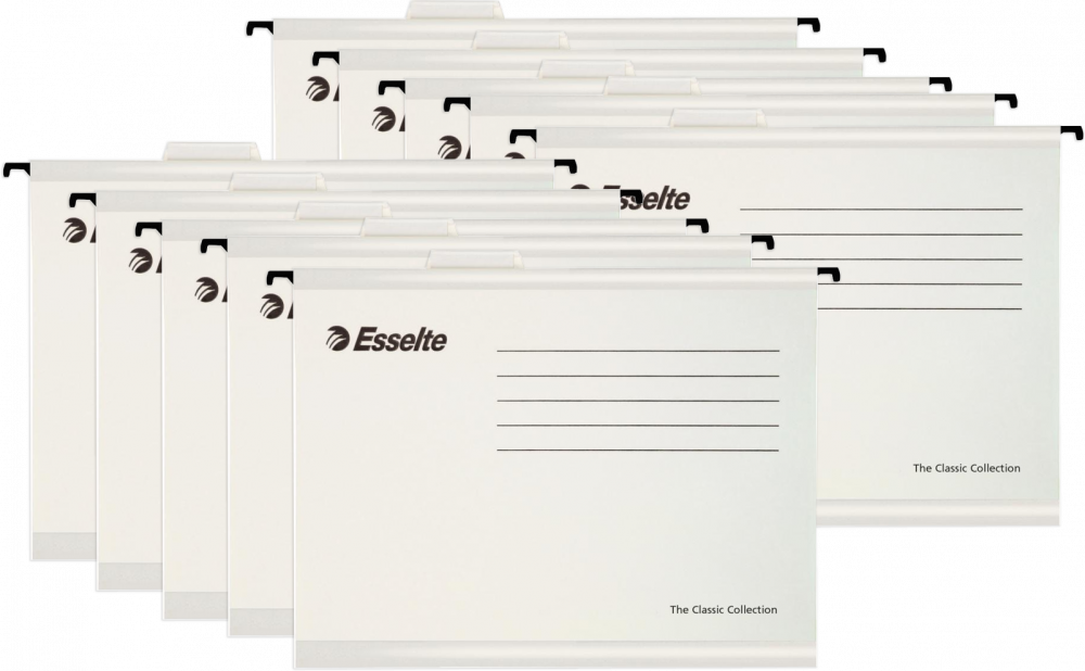 10x teczka zawieszana kartonowa Esselte Classic, A4, 345x240mm, 210g/m2, biały