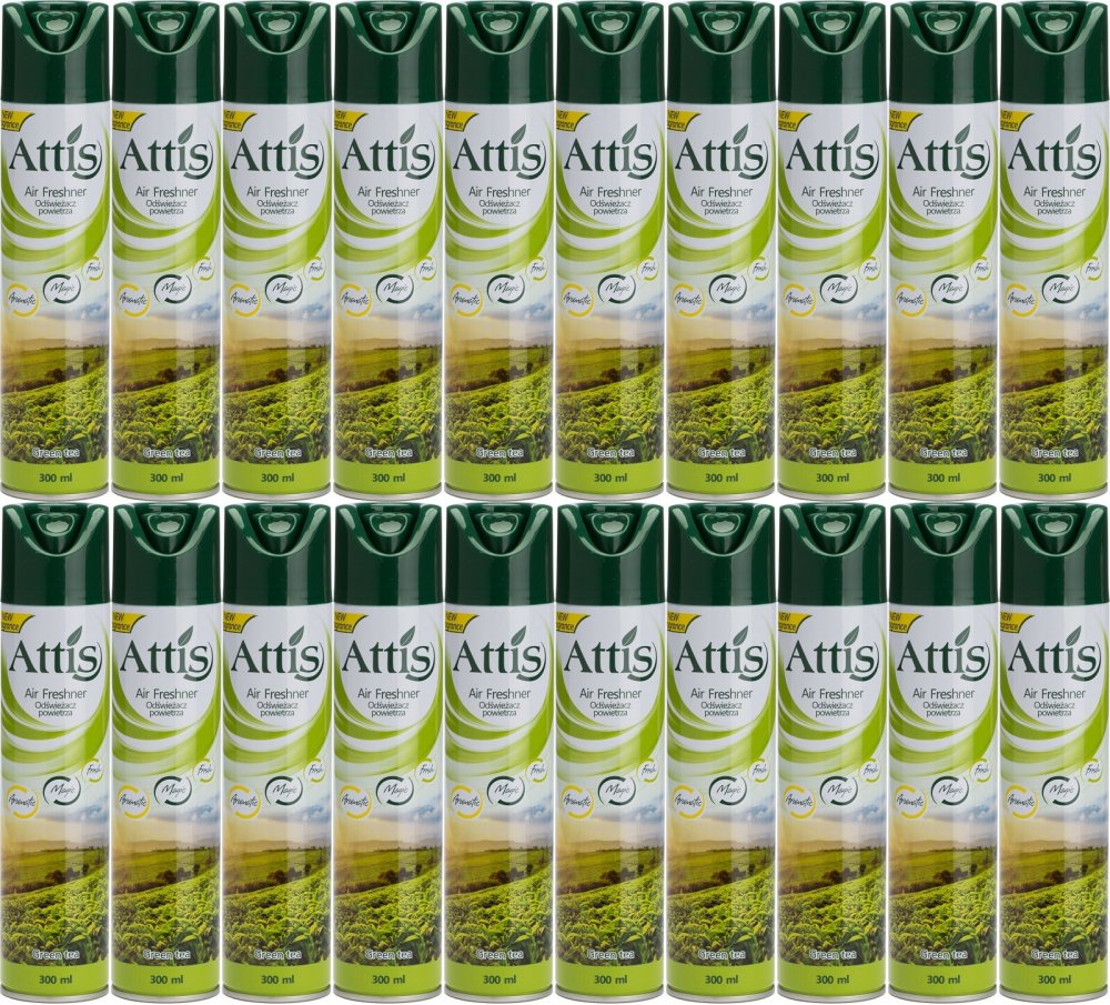 20x Odświeżacz powietrza Attis Gold Drop, spray, Green Tea, 300ml