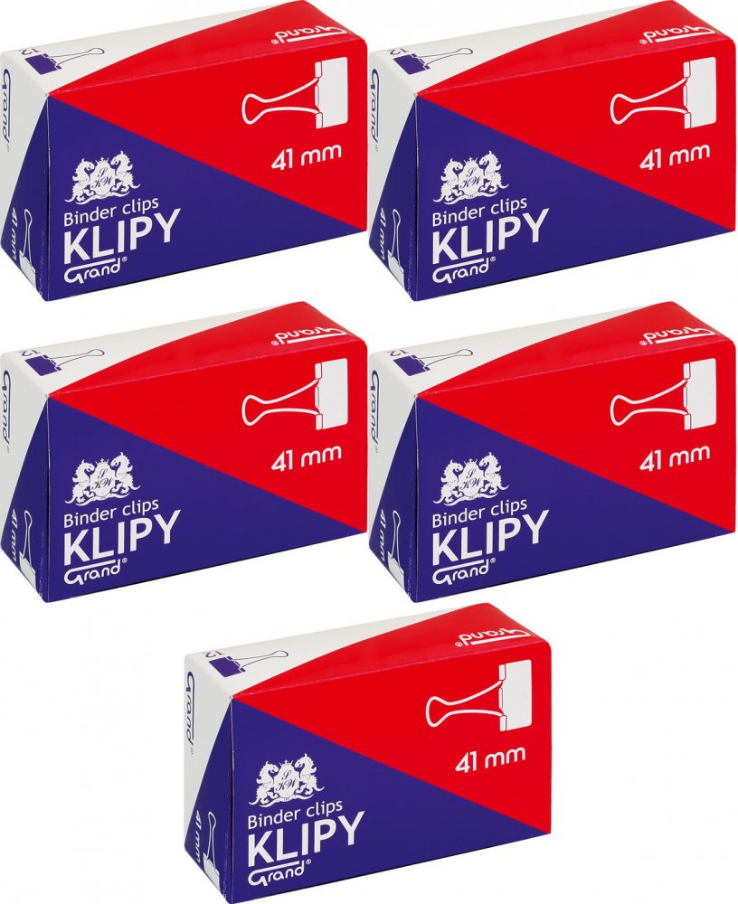 5x Klip biurowy Grand, 41 mm, 12 sztuk, czarny