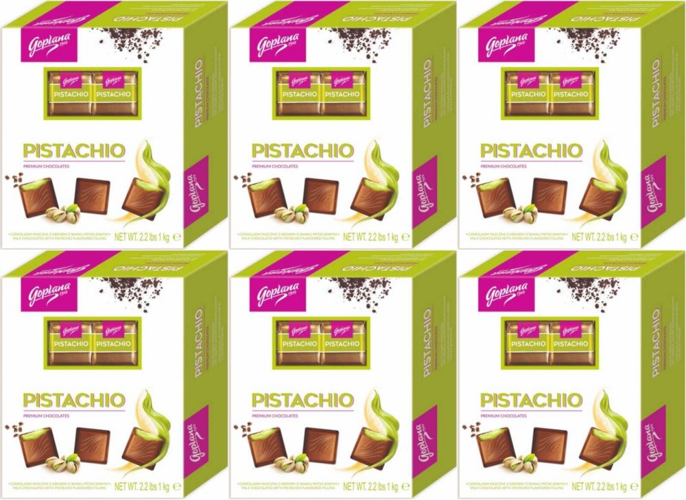 6x Bombonierka Goplana Pistachio Czekoladki z klasą, pistacjowy z nadzieniem alkoholowym, 1kg