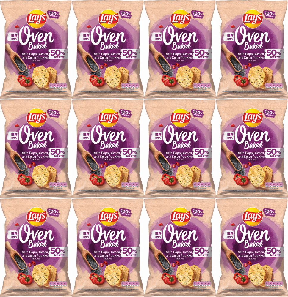 12x Chipsy Lay's Oven Baked Poppy Seeds and Spicy Paprika, z makiem, ostra papryka, 110g