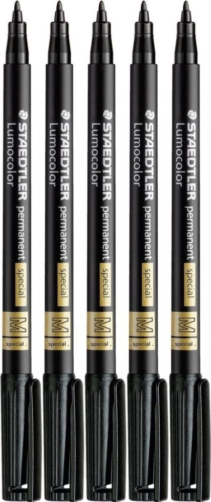 5x Foliopis Staedtler Lumocolor Permanent Special 1mm (M), okrągła, czarny