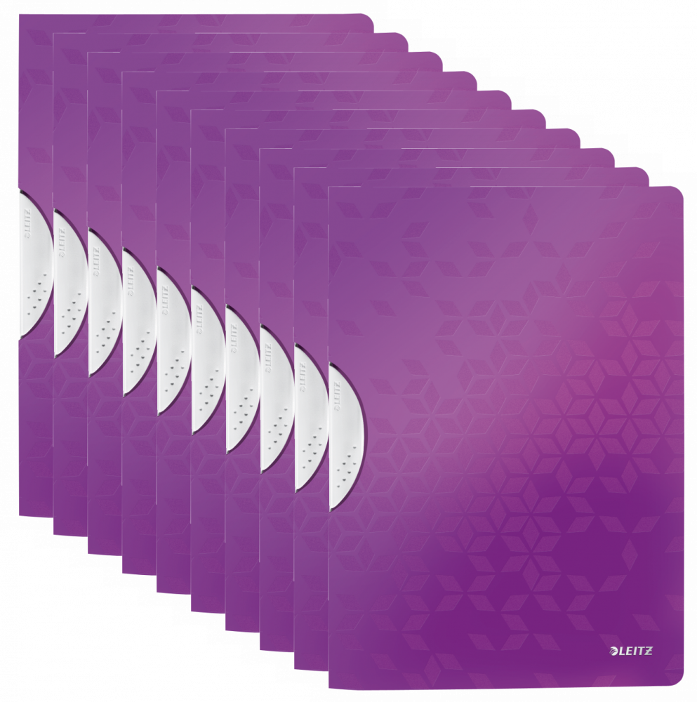 10x Skoroszyt plastikowy z klipsem Leitz Wow ColorClip, A4, do 30 kartek, fioletowy