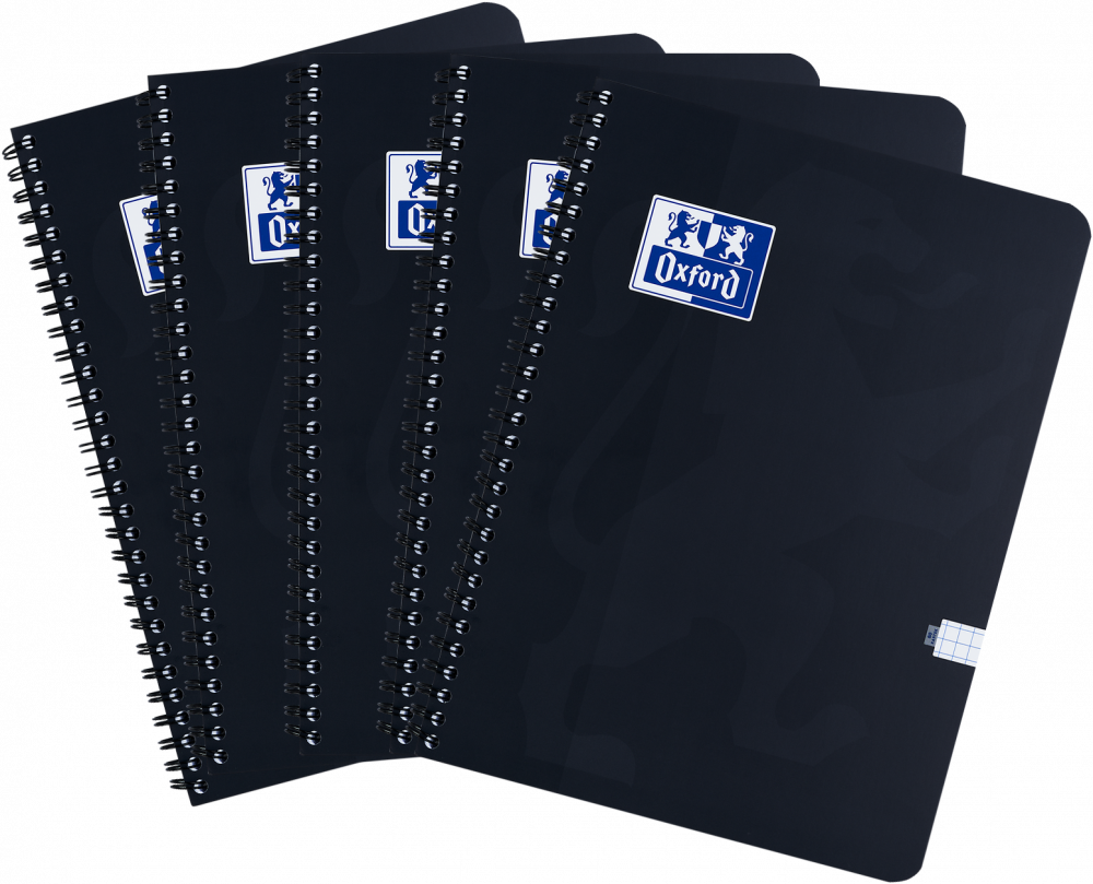 5x Kołonotatnik Oxford Esse, A5, w kratkę, 80 kartek, okładka kartonowa, czarny
