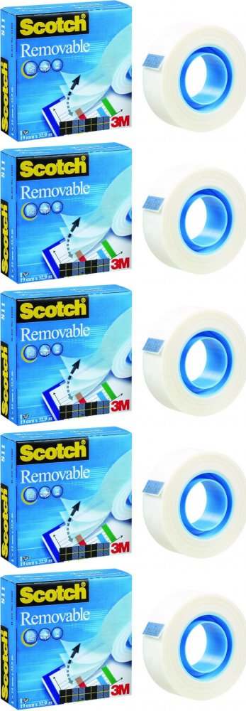 5x Taśma klejąca Scotch Removable 811, usuwalna, 19mmx32.9m, przezroczysty matowy
