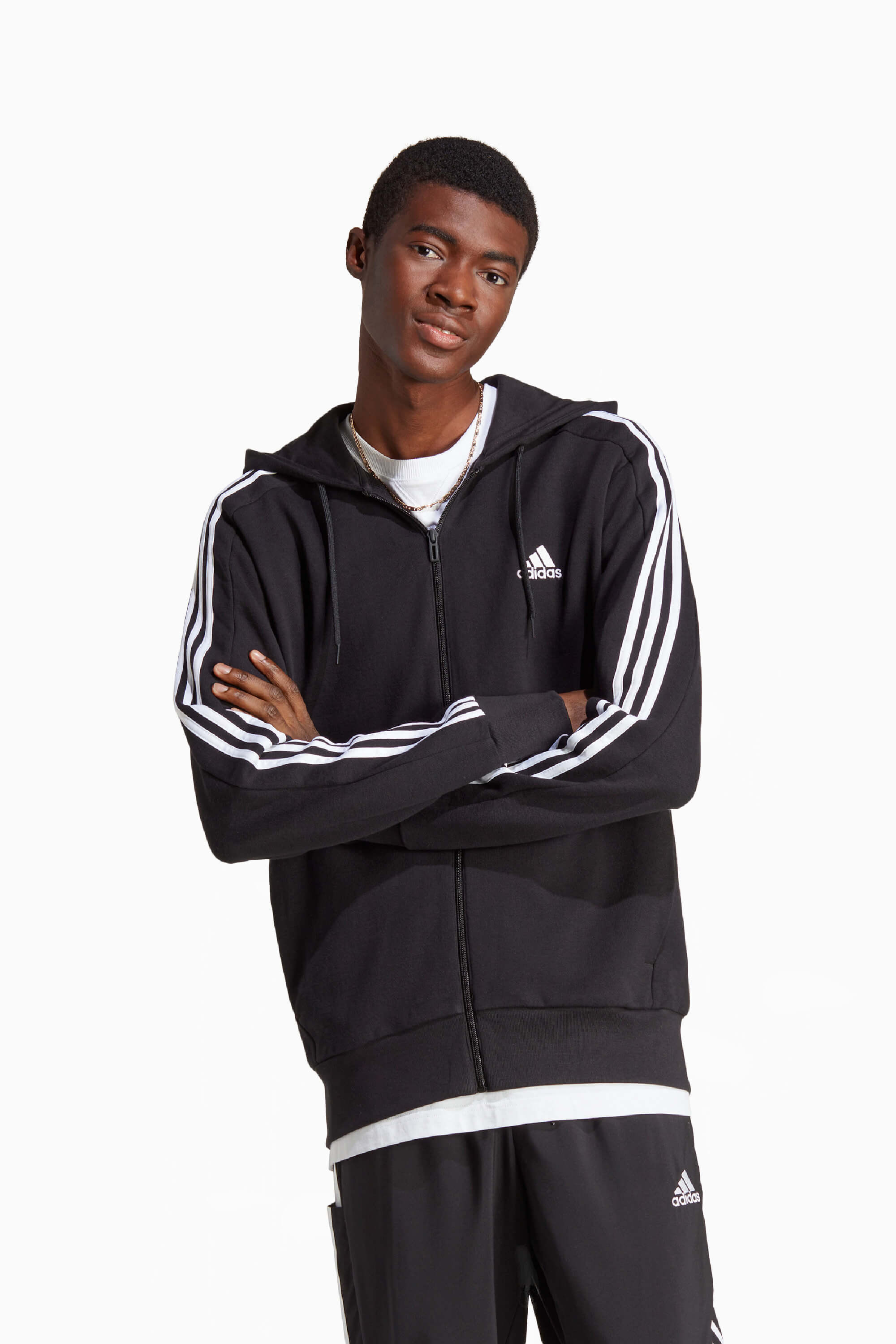 Bluza z kapturem adidas Essentials 3-S FZ - Czarny