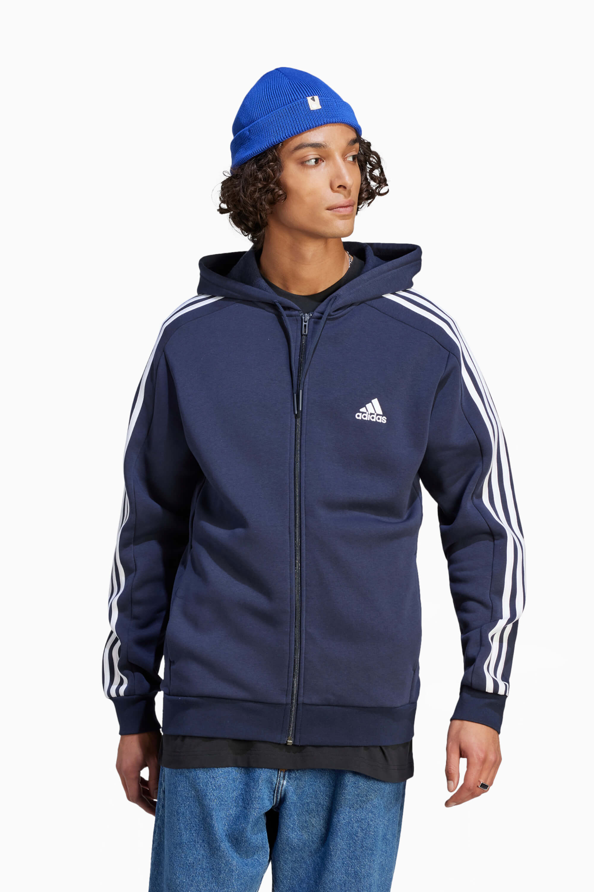 Bluza z kapturem adidas Essentials Fleece 3S FZ - Granatowy