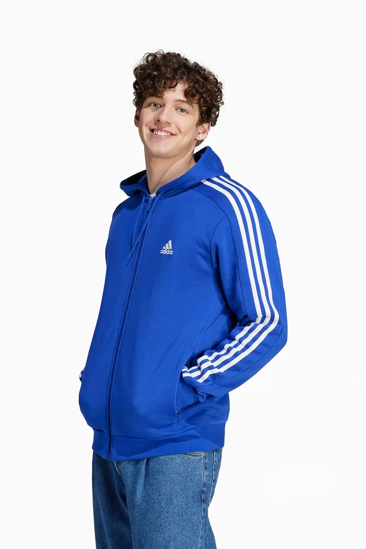 Bluza z kapturem adidas Essentials Fleece 3S FZ - Niebieski