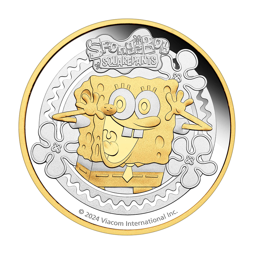 Srebrna moneta SpongeBob 2024 2 uncje Pozłacana - wysyłka 24 h!