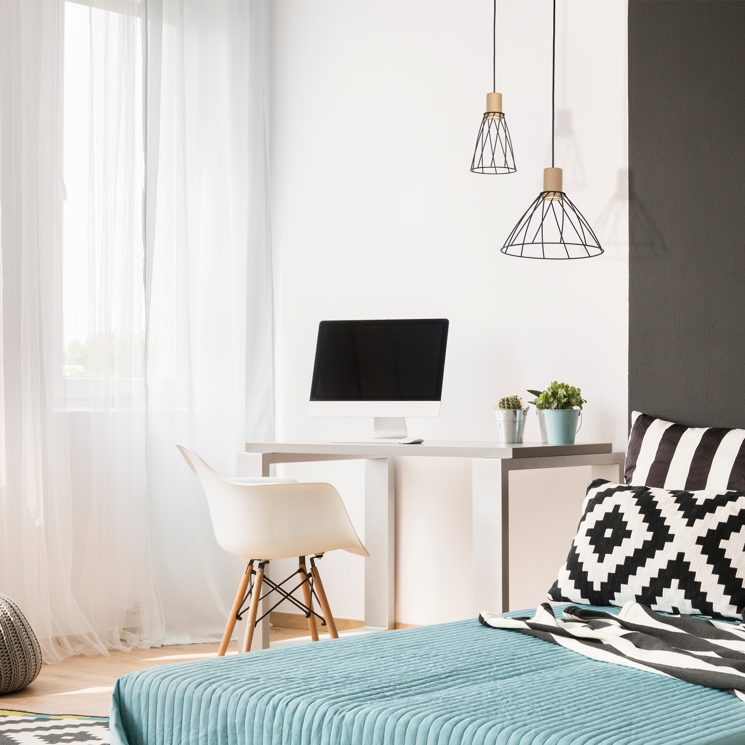 TK Lighting Modesto lampa wisząca 1x10 W czarna-drewno 10155