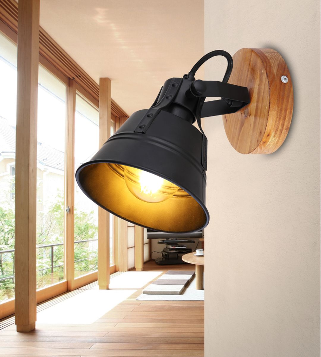 Globo Lighting Günther kinkiet 1x60W czarny/drewno 15466S-1