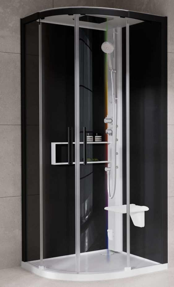 Novellini Glax 2 2.0 R kabina z hydromasażem 90x90 cm półokrągła parowa z brodzikiem biała G22R90T5-1UH