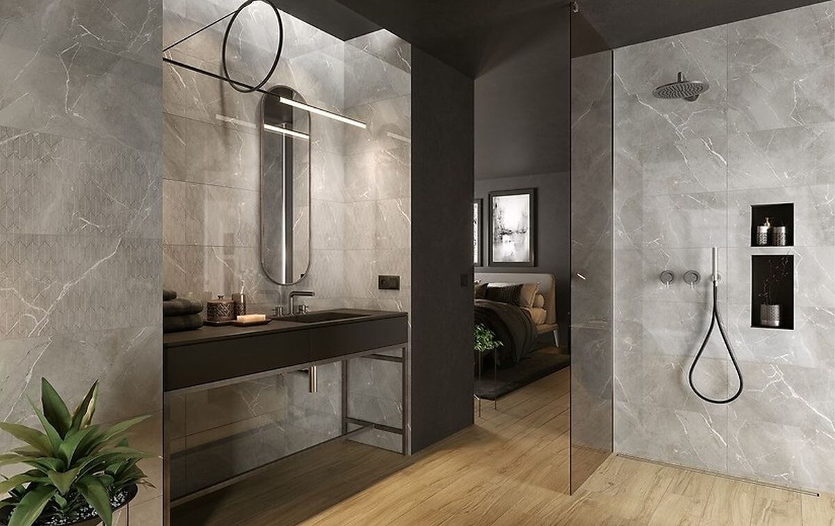 Cersanit Assier grey inserto glossy płytka ścienna 29,7x60 cm szary połysk