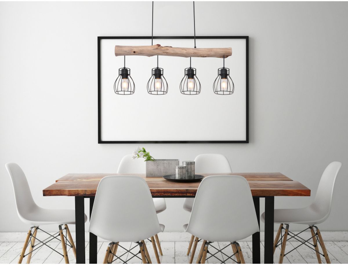 Globo Lighting Mina lampa wisząca 4x40W czarna/drewno 15326-4N