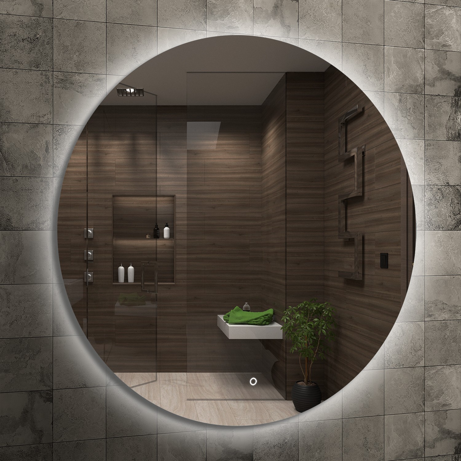 Venti Koło Led lustro 80x80 cm okrągłe z oświetleniem srebrny - Wysyłka w 24h