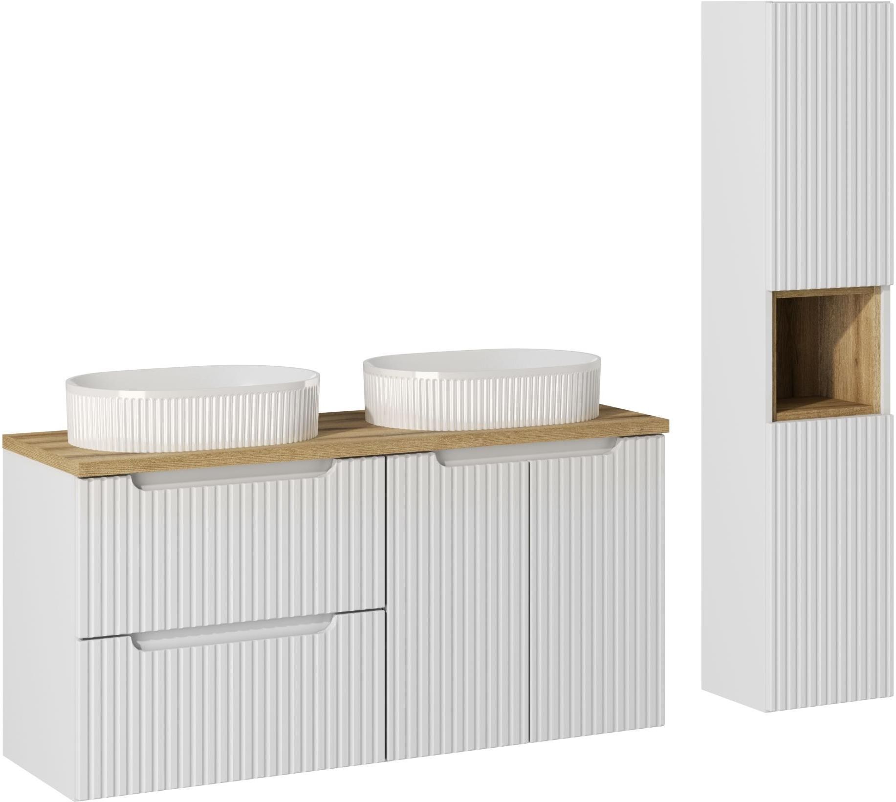 Zestaw meblowy Nova White szafka podumywalkowa 120 cm biała z umywalkami i szafką boczną SET-NOW B OAK 120CM S UN BEYOND 5 WH HC