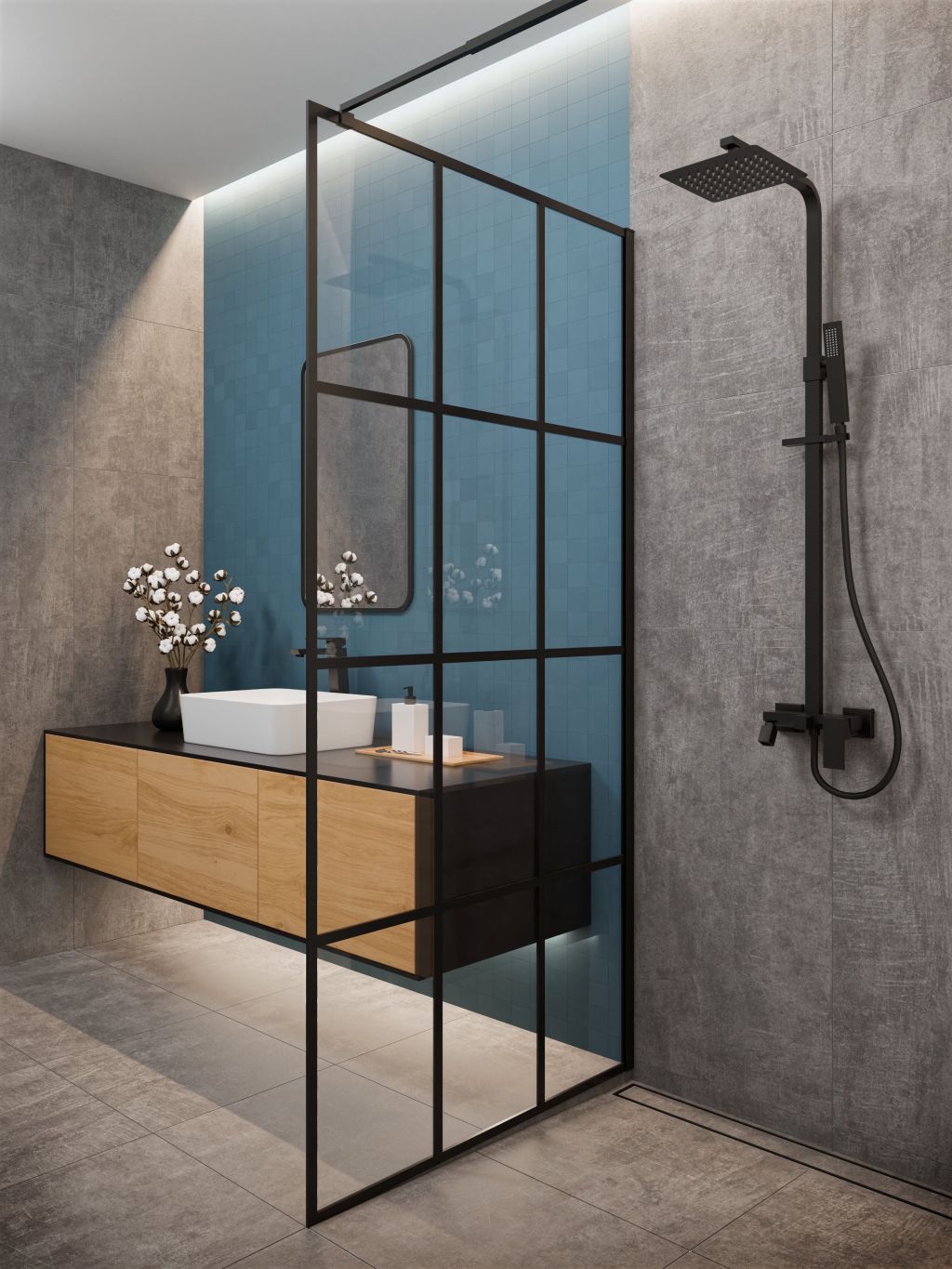 Invena ścianka prysznicowa walk-in 90 cm czarny półmat/szkło ze wzorem AK-32-197