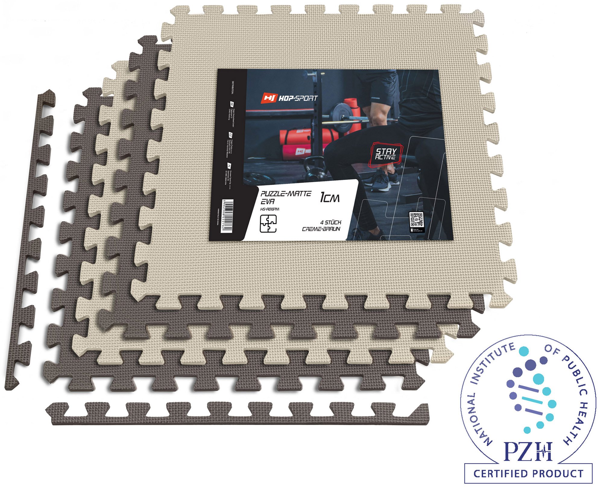 Mata puzzle EVA 1cm brązowo/beżowa - 4 sztuki