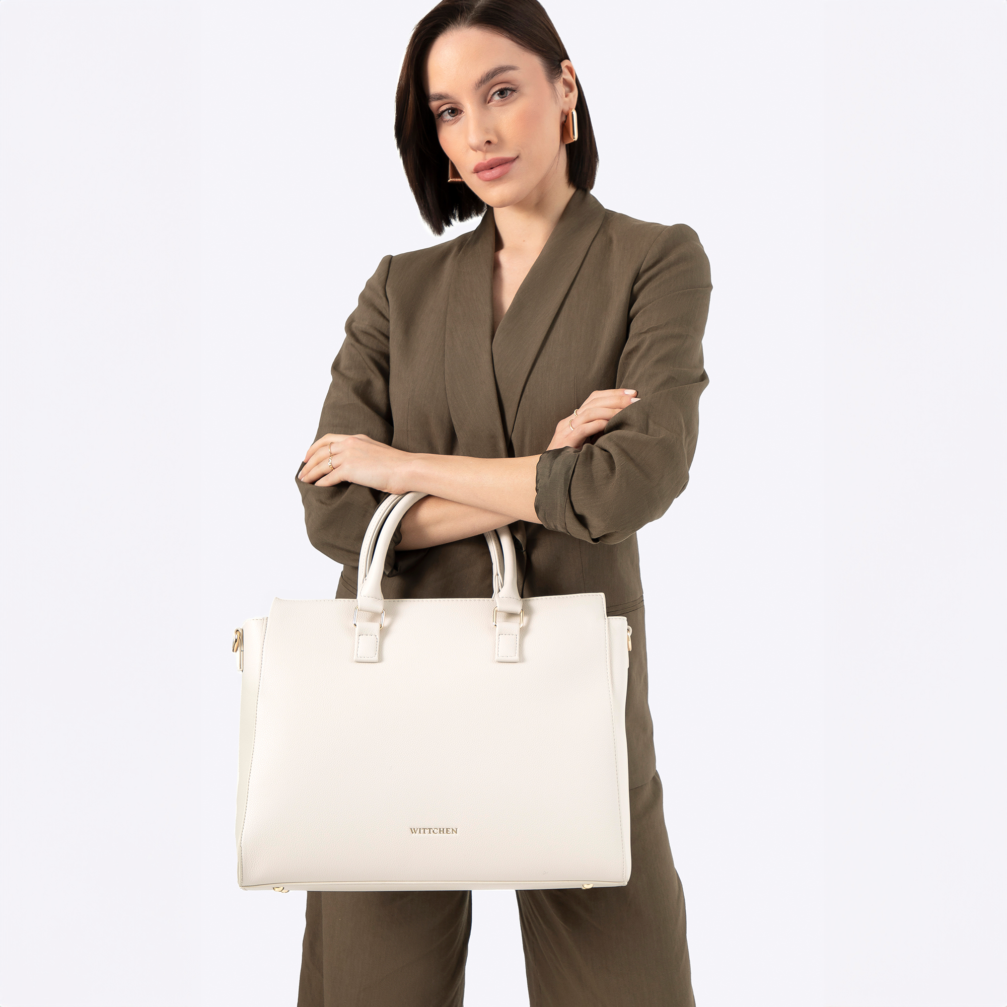 Damska torba na laptopa 17" z imitacji skóry złamana biel